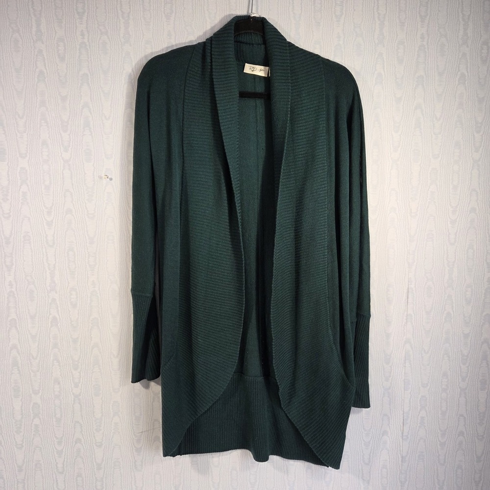 RD Style Cardigan Womens‎ M Long Open Front Lightweight Forest Green Lagenlook